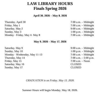 2026 Law Library Finals hours 