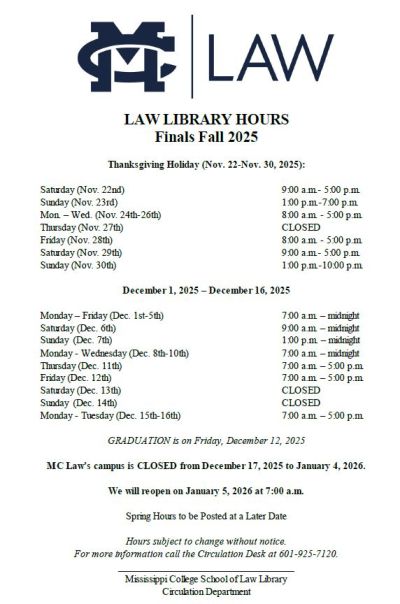 2025 Fall Library Hours 