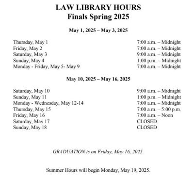 2025 Library spring finals hours