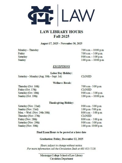 2025 Fall Library Hours